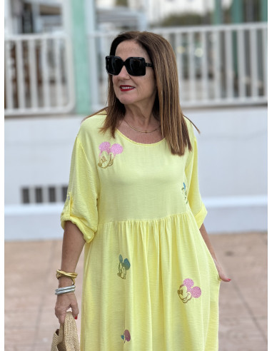 Vestido  Amarillo con Detalle de Mickey