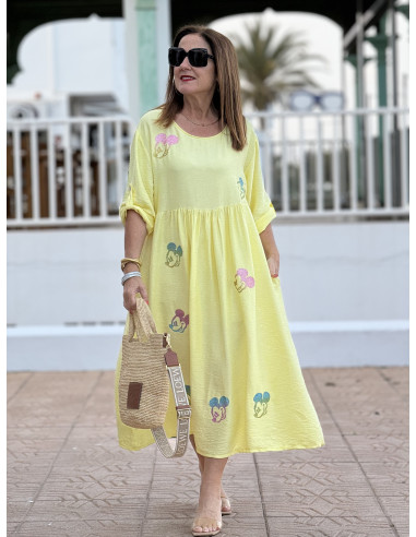 Vestido  Amarillo con Detalle de Mickey