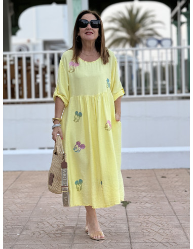 Vestido  Amarillo con Detalle de Mickey
