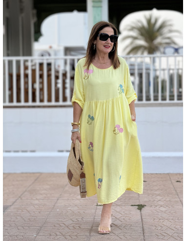 Vestido  Amarillo con Detalle de Mickey