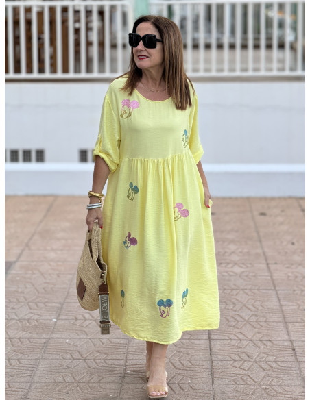 Vestido  Amarillo con Detalle de Mickey