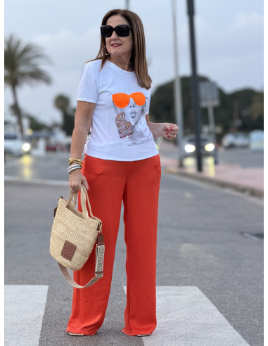 👖✨ Pantalón Satén naranja, Pata Recta 🌿