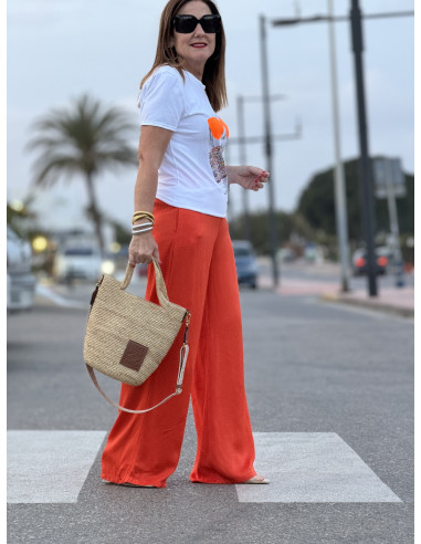 👖✨ Pantalón Satén naranja, Pata Recta 🌿