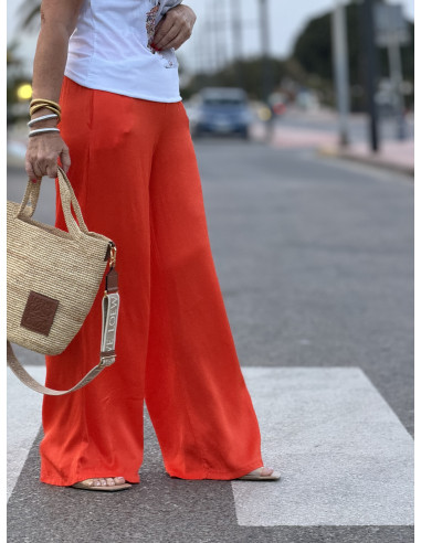 👖✨ Pantalón Satén naranja, Pata Recta 🌿