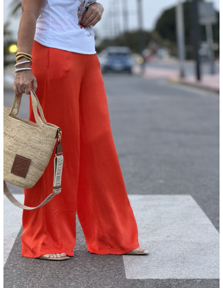 👖✨ Pantalón Satén naranja, Pata Recta 🌿