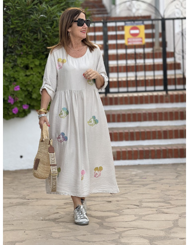Vestido Tostado con Detalle de Mickey