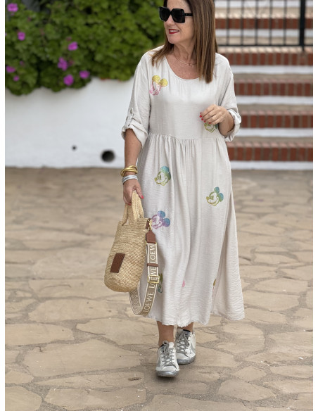 Vestido Tostado con Detalle de Mickey