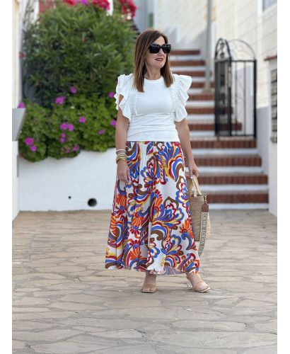 👖 Pantalón blanco con Estampado en Colores