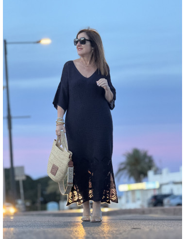 🌸 Vestido de Punto Azul Marino con Aberturas...