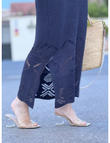 🌸 Vestido de Punto Azul Marino con Aberturas...