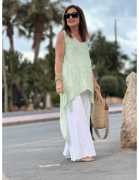 🌸 Blusón Asimétrico Estampado Print Cebra verde