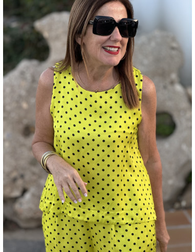 Top Satinado en Lima con Lunares Negros