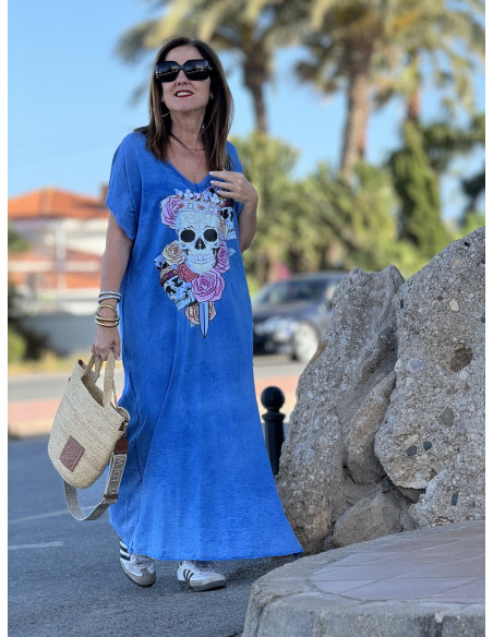 Vestido Azul con Detalle de Calavera