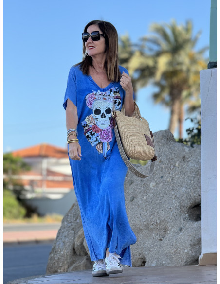 Vestido Azul con Detalle de Calavera