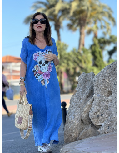 Vestido Azul con Detalle de Calavera