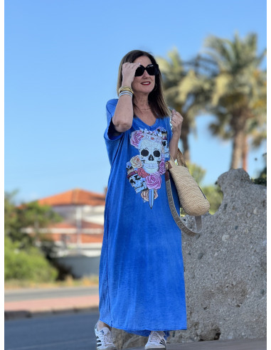 Vestido Azul con Detalle de Calavera