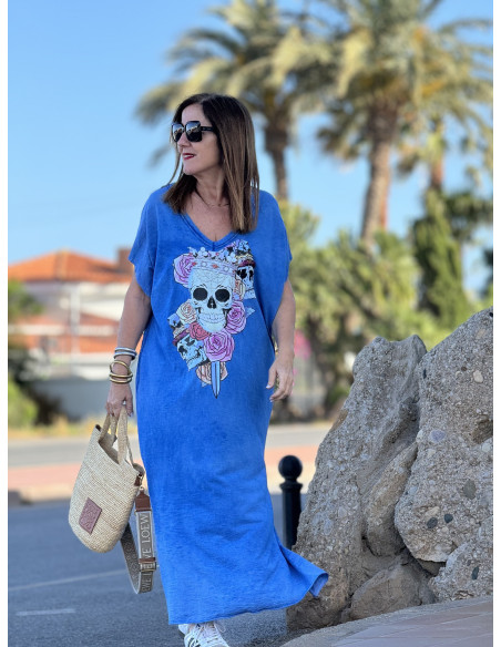 Vestido Azul con Detalle de Calavera