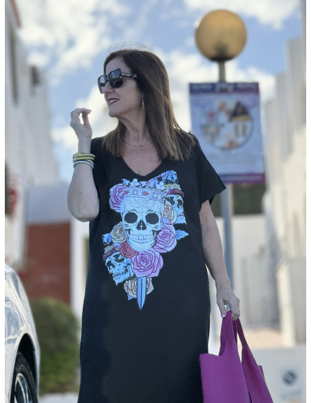 Vestido Negro con Detalle de Calavera