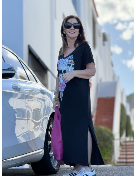 Vestido Negro con Detalle de Calavera