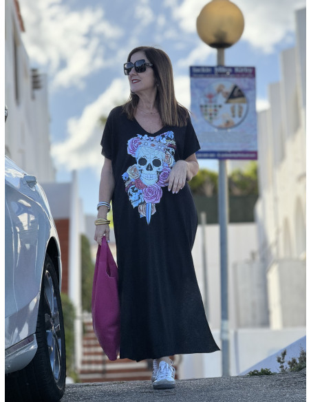 Vestido Negro con Detalle de Calavera