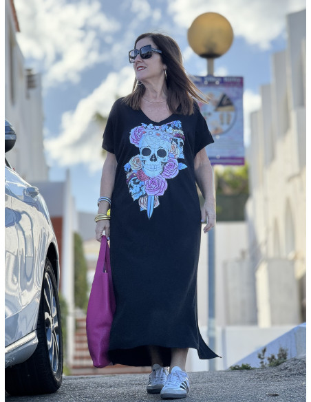Vestido Negro con Detalle de Calavera