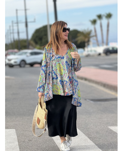 ✨ Top Lencero de Seda tonos de verde y azul: Elegancia y...