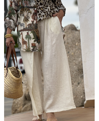 🌾 Pantalón de Lino Crudo con Efecto Capa 2