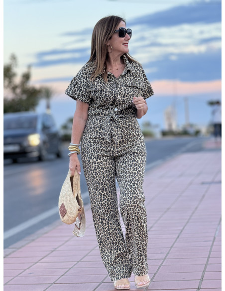 🐆 Mono Denim Animal Print con Cuello Camisero