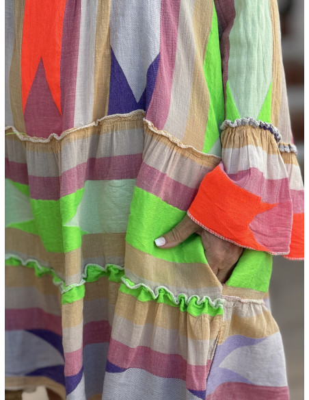 Vestido Corto con Bordado Flúor multicolor