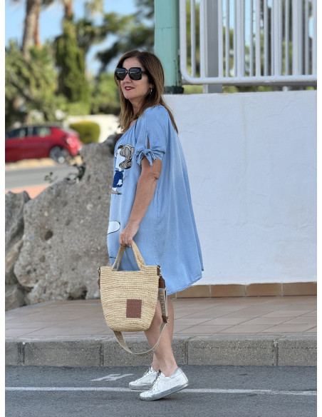 Vestido de Tencel Celeste con Personajes de Snoopy