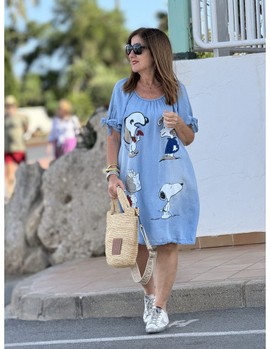 Vestido de Tencel Celeste con Personajes de Snoopy