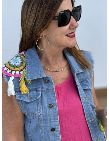 Chaleco Vaquero con Apliques de Crochet y...