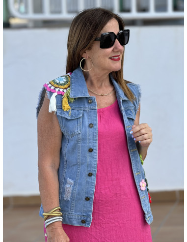 Chaleco Vaquero con Apliques de Crochet y...