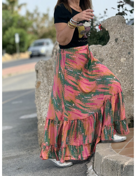 🌸 Falda Larga de Viscosa Multicolor coral 🌸