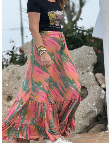 🌸 Falda Larga de Viscosa Multicolor coral 🌸