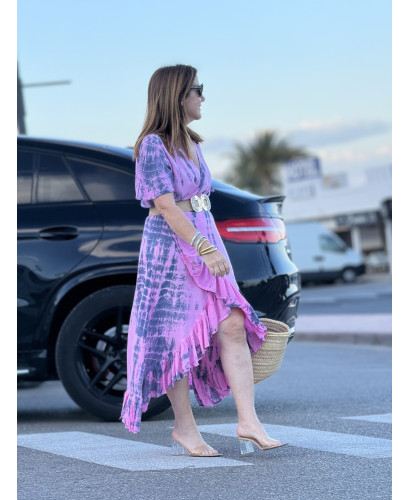 🌈 Vestido Tie Dye Pareo Rosa y Azul con Abertura Frontal 🌈 2