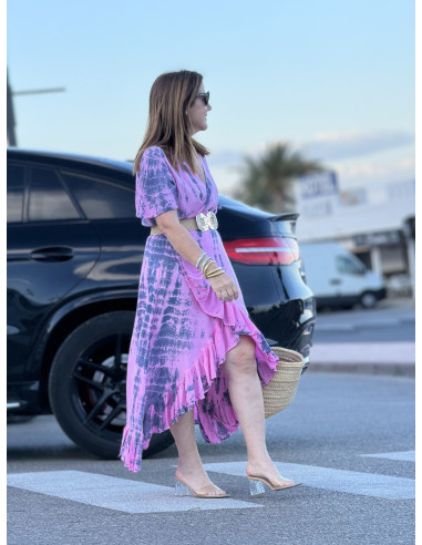 🌈 Vestido Tie Dye Pareo Rosa y Azul con...
