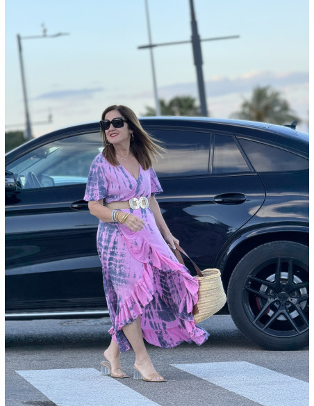 🌈 Vestido Tie Dye Pareo Rosa y Azul con Abertura Frontal 🌈