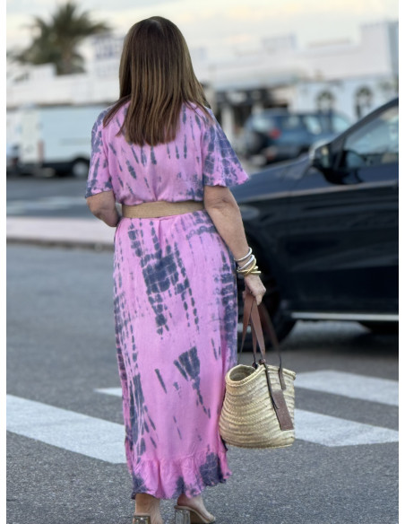 🌈 Vestido Tie Dye Pareo Rosa y Azul con Abertura Frontal 🌈
