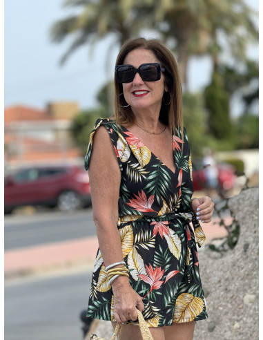 🌴 Mono Corto Negro con Estampado Tropical 🌴