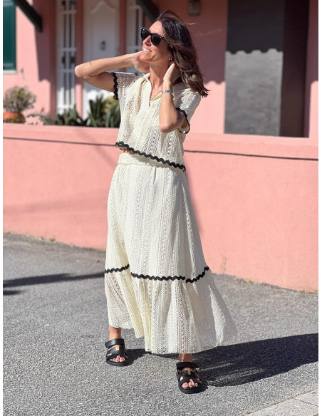 🌟 Conjunto de Dos Piezas de Rejilla en Color Crudo con Piculina Negra 🌟