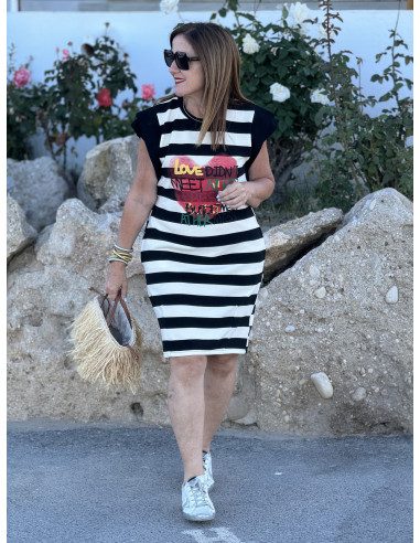 🖤 Vestido Combinado Crudo y Negro con Corazón...