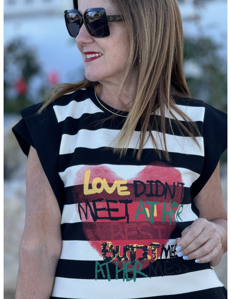 🖤 Vestido Combinado Crudo y Negro con Corazón de Grafitti 🖤