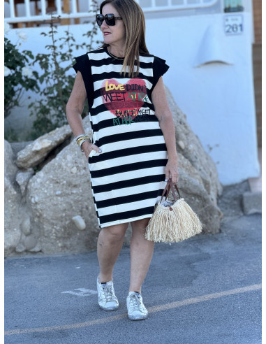 🖤 Vestido Combinado Crudo y Negro con Corazón...