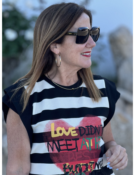 🖤 Vestido Combinado Crudo y Negro con Corazón de Grafitti 🖤