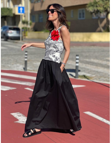🌺 Vestido Combinado con Estampado Tropical y...