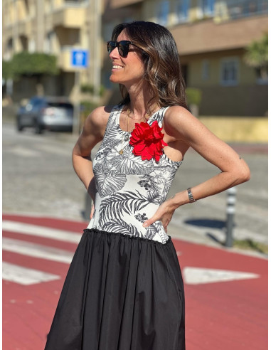 🌺 Vestido Combinado con Estampado Tropical y...