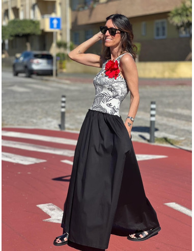 🌺 Vestido Combinado con Estampado Tropical y...