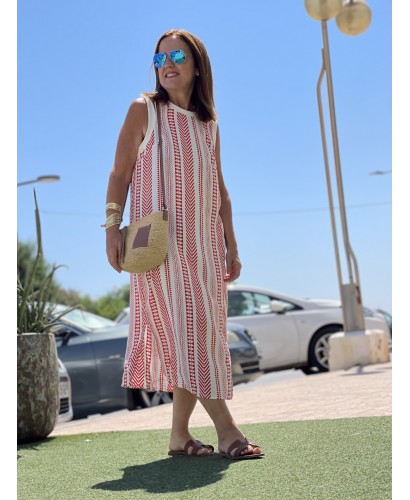 Vestido espiga blanco y rojo