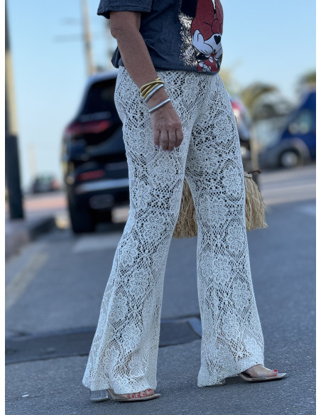 ✨ Pantalón de Encaje Crudo con Forro Estampado Print - Elegancia y Estilo 🌸